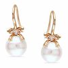 Thumbnail Image 1 of 10.5-11.0mm Freshwater Cultured Pearl and Diamond Accent Bow Earrings in 10K Rose Gold