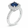 Thumbnail Image 1 of 7.0mm Cushion-Cut Lab-Created Blue and White Sapphire Ring in Sterling Silver