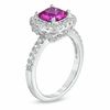 Thumbnail Image 2 of 7.0mm Cushion-Cut Lab-Created Pink and White Sapphire Ring in Sterling Silver