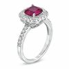 Thumbnail Image 2 of 7.0mm Cushion-Cut Lab-Created Ruby and White Sapphire Ring in Sterling Silver