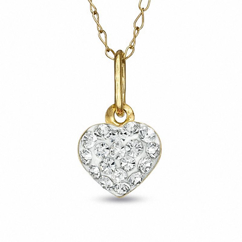 Child's Crystal Heart Pendant in 14K Gold - 13"