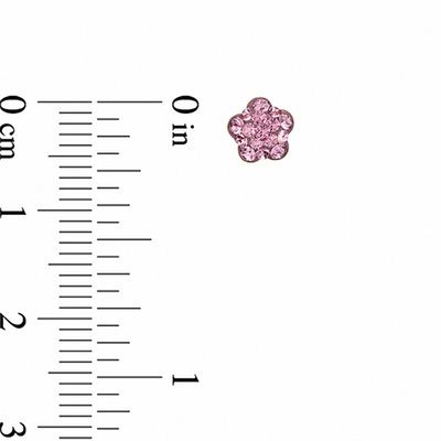 Child's Pink Crystal Flower Stud Earrings in 14K Gold