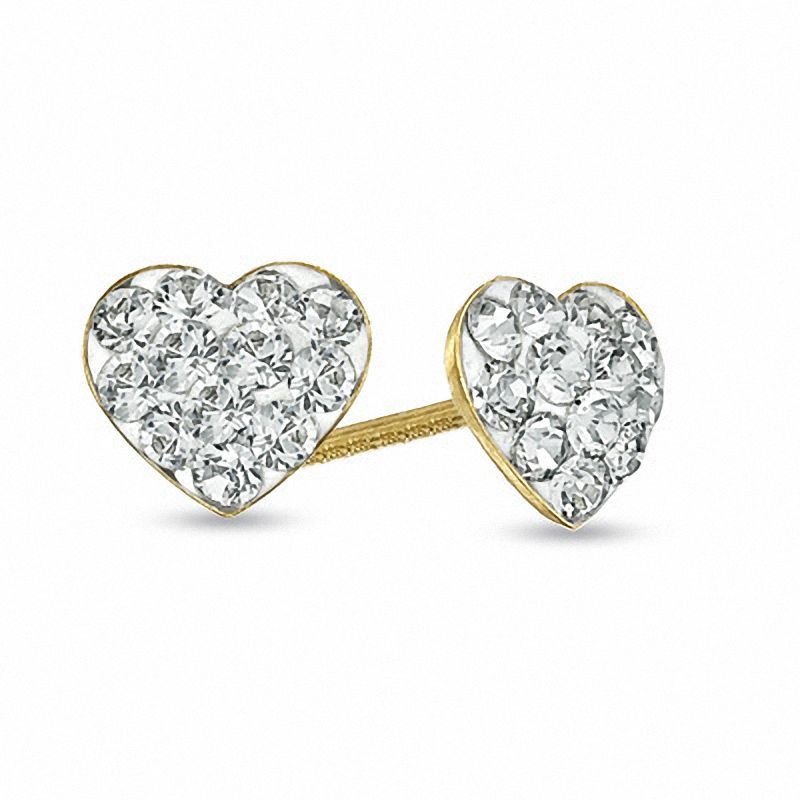Child's Crystal Heart Earrings in 14K Gold