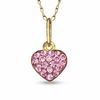 Child's Pink Crystal Heart Pendant in 14K Gold - 13"