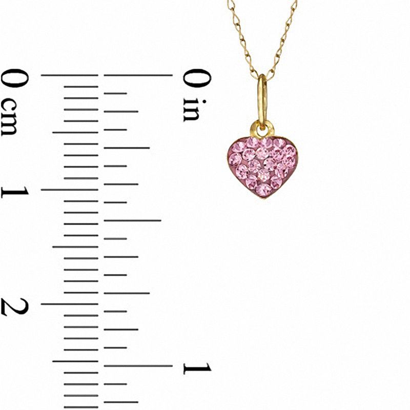 Child's Pink Crystal Heart Pendant in 14K Gold - 13"