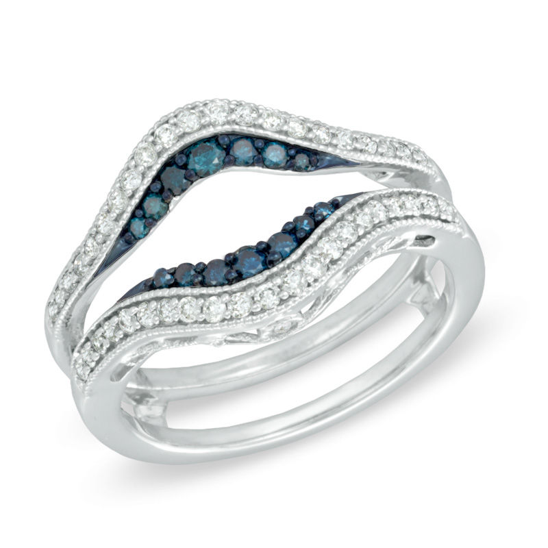 Main Image 1 of 0.50 CT. T.W. Enhanced Blue and White Diamond Vintage-Style Solitaire Enhancer in 14K White Gold
