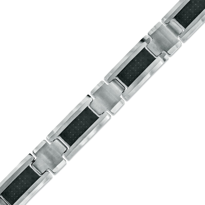 Main Image 1 of Carbon Fibre Link Bracelet in Tungsten - 8.5"
