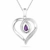 Pear-Shaped Amethyst and Diamond Accent Heart Pendant in Sterling Silver