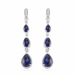 Pear-Shaped Blue Lab-Created Sapphire and Diamond Accent Drop Earrings in Sterling Silver