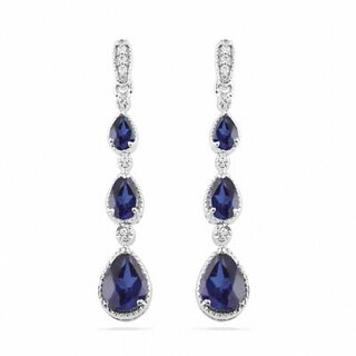 Pear-Shaped Blue Lab-Created Sapphire and Diamond Accent Drop Earrings in Sterling Silver