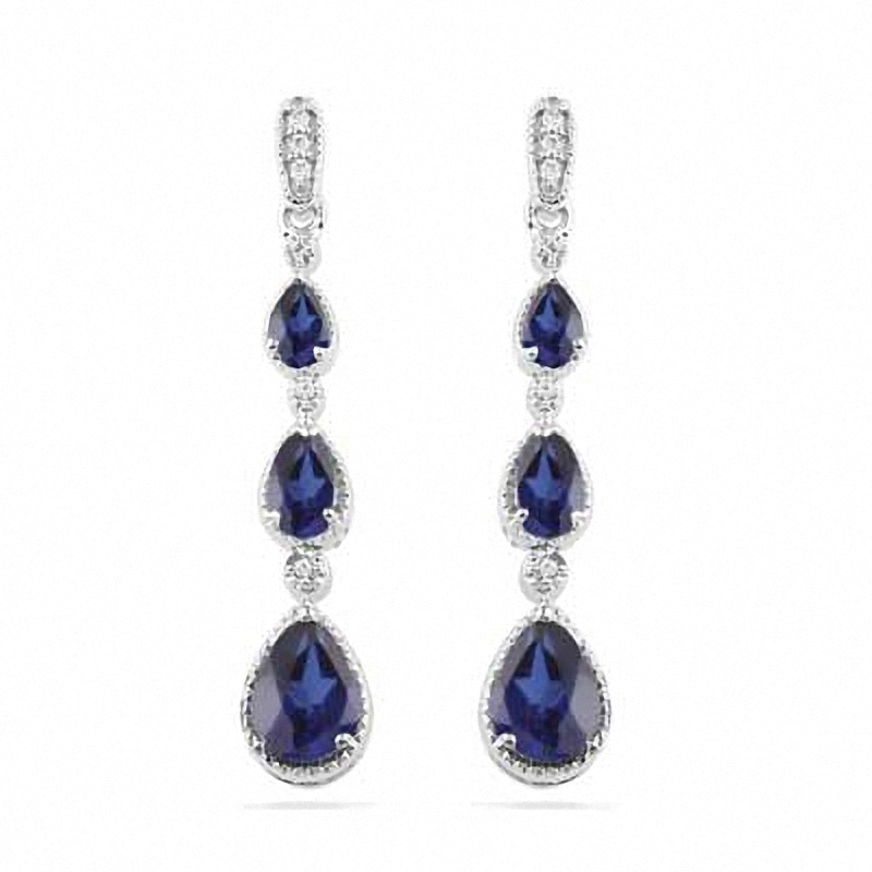 Pear-Shaped Blue Lab-Created Sapphire and Diamond Accent Drop Earrings in Sterling Silver