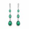 Thumbnail Image 1 of Pear-Shaped Lab-Created Emerald and Diamond Accent Drop Earrings in Sterling Silver