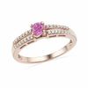 Thumbnail Image 1 of Lab-Created Pink Sapphire and 0.12 CT. T.W. Diamond Promise Ring in 10K Rose Gold
