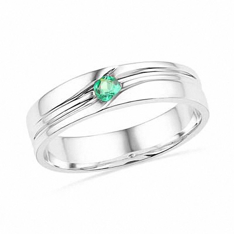 Men's Lab-Created Emerald Solitaire Ring in Sterling Silver