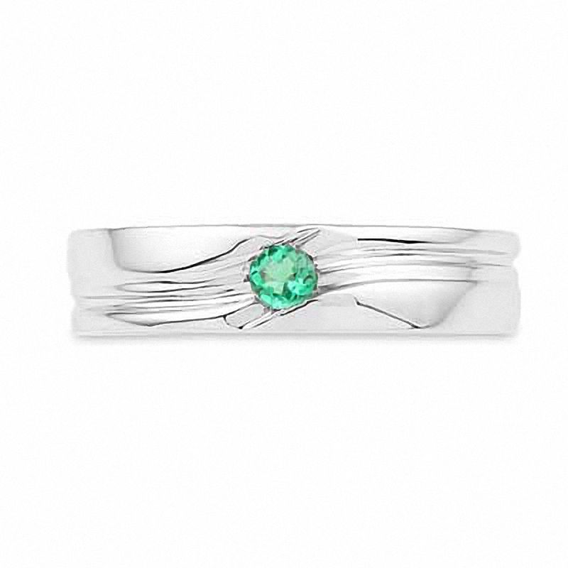 Men's Lab-Created Emerald Solitaire Ring in Sterling Silver