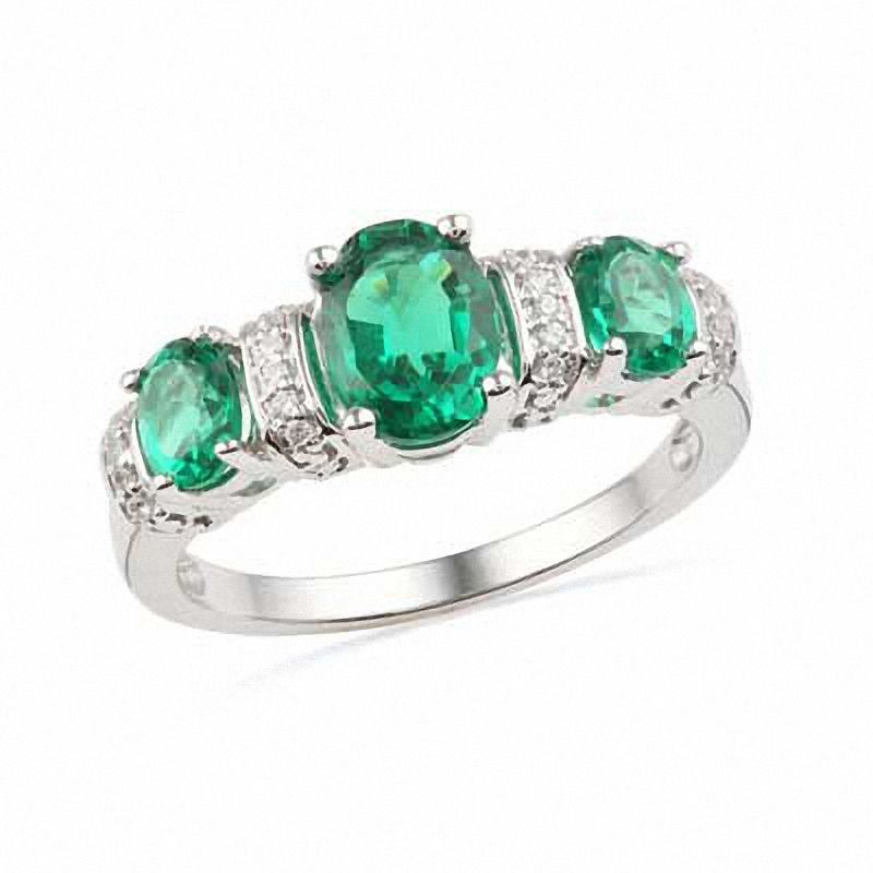 Oval Lab-Created Emerald and Diamond Accent Ring in Sterling Silver|Peoples Jewellers