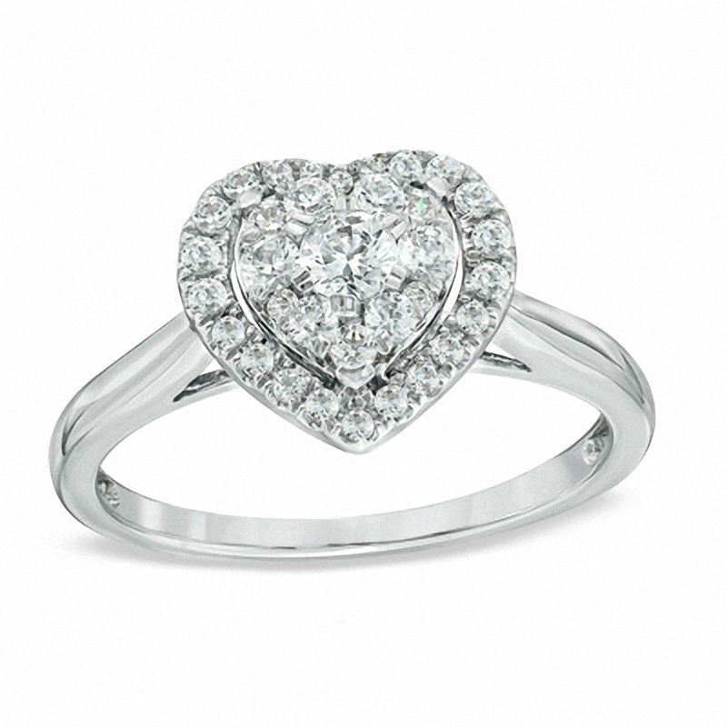0.50 CT. T.W. Diamond Cluster Heart Frame Engagement Ring in 14K White Gold