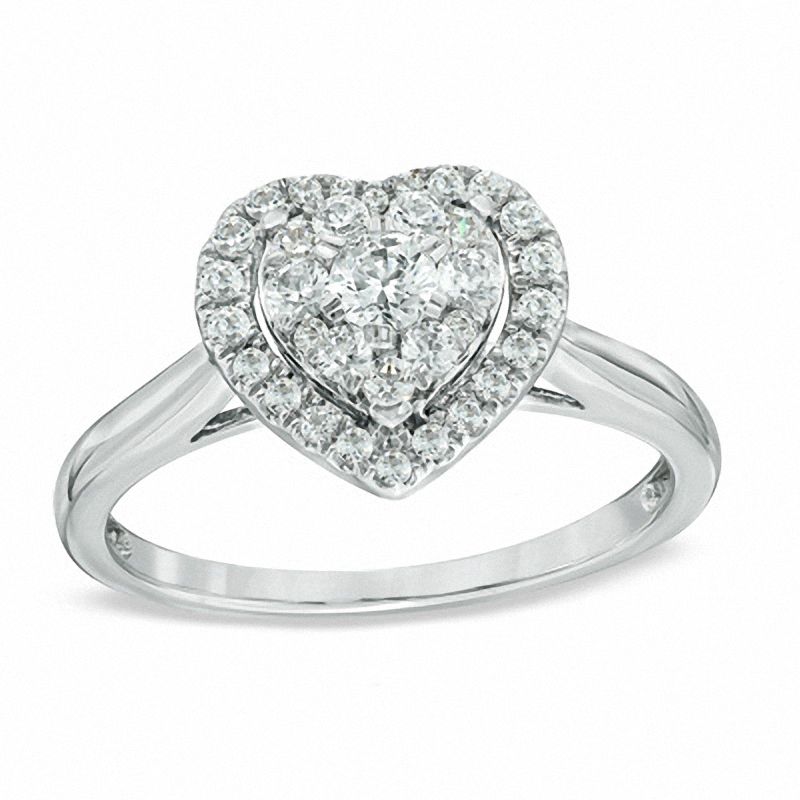 Main Image 1 of 0.50 CT. T.W. Diamond Cluster Heart Frame Engagement Ring in 14K White Gold