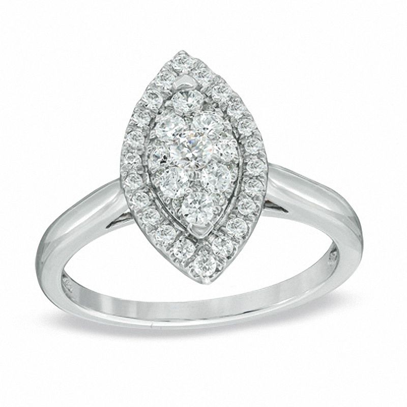 0.50 CT. T.W. Diamond Cluster Marquise Frame Engagement Ring in 14K White Gold