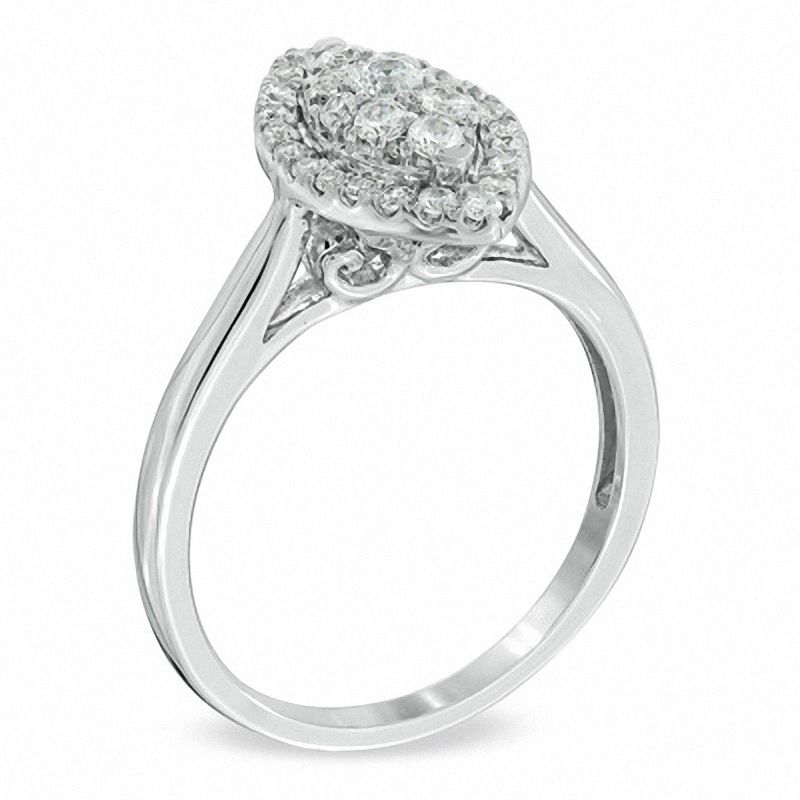 0.50 CT. T.W. Diamond Cluster Marquise Frame Engagement Ring in 14K White Gold