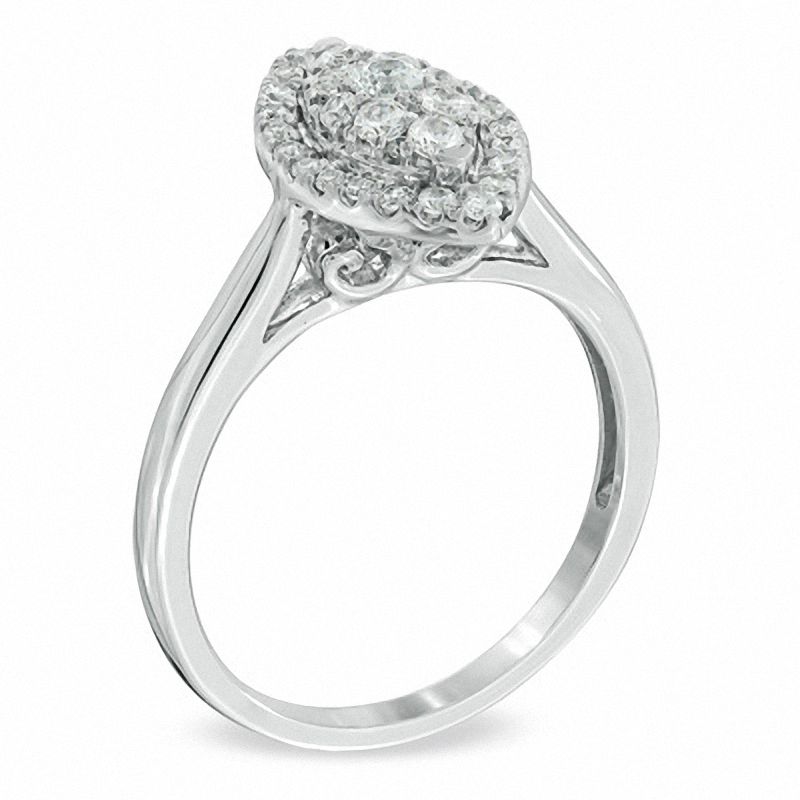 Main Image 2 of 0.50 CT. T.W. Diamond Cluster Marquise Frame Engagement Ring in 14K White Gold