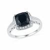 Thumbnail Image 1 of 7.0mm Cushion-Cut Faceted Onyx and Diamond Accent Engagement Ring in Sterling Silver