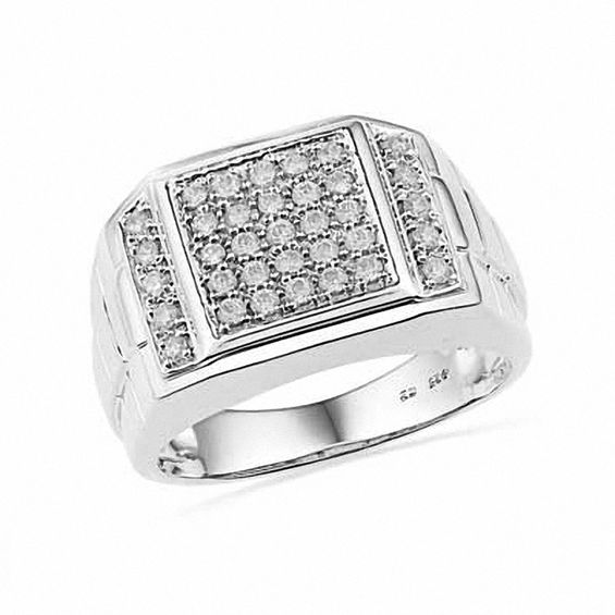 Men s 0.50 CT. T.W. Square Shaped Multi Diamond Ring in Sterling Silver