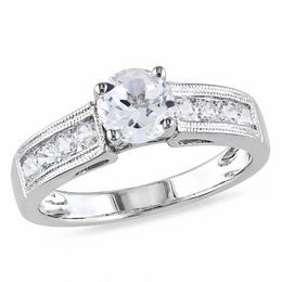 6.0mm White Lab-Created Sapphire Engagement Ring in Sterling Silver