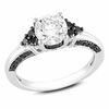 Thumbnail Image 1 of 6.5mm White Lab-Created Sapphire and 0.37 CT. T.W. Black Diamond Engagement Ring in Sterling Silver