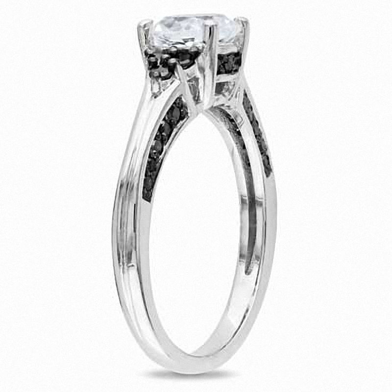 Main Image 2 of 6.5mm White Lab-Created Sapphire and 0.37 CT. T.W. Black Diamond Engagement Ring in Sterling Silver