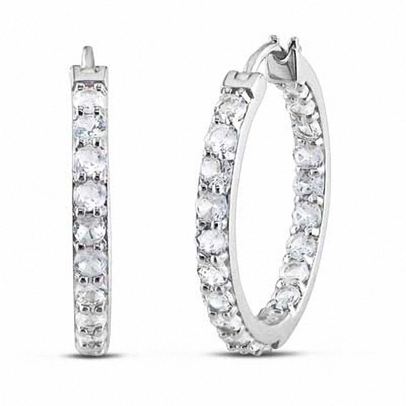 White Lab-Created Sapphire Inside-Out Hoop Earrings in Sterling Silver|Peoples Jewellers