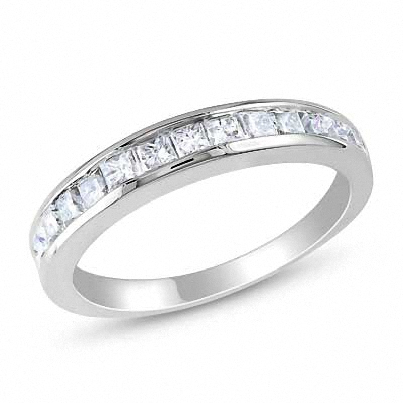 Main Image 1 of Princess-Cut White Lab-Created Sapphire Eternity Band in Sterling Silver