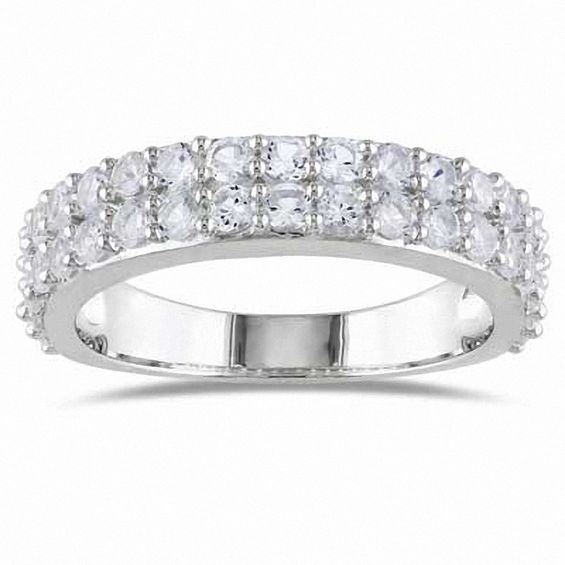 Lab-Created White Sapphire Double Row Band in Sterling Silver