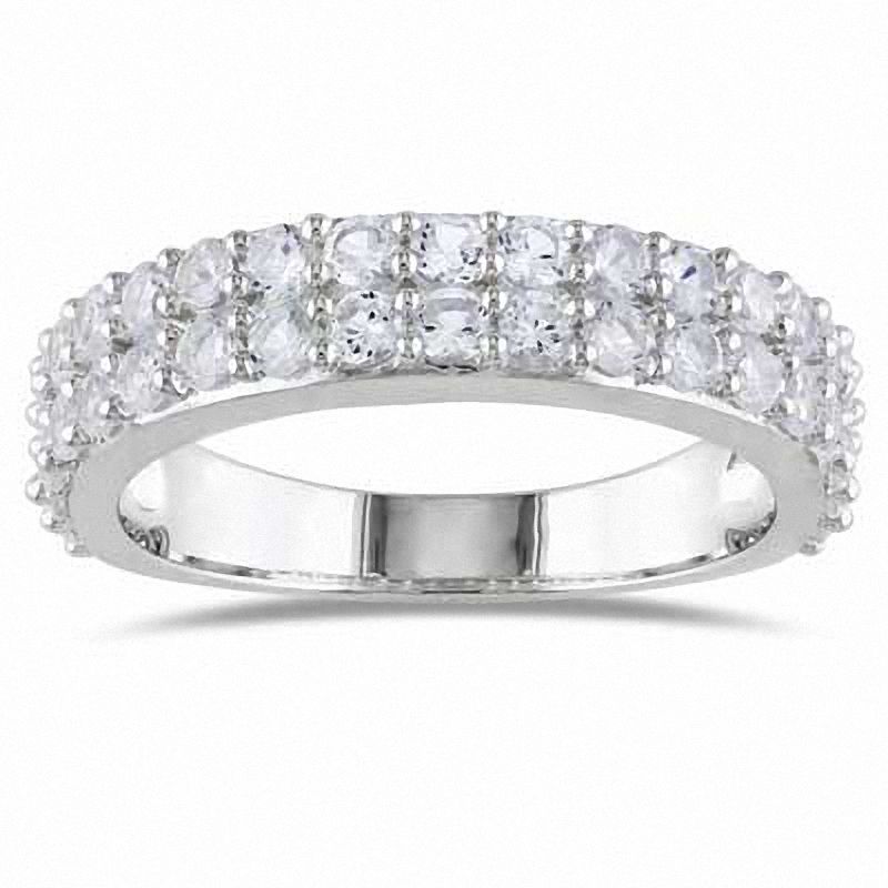 Lab-Created White Sapphire Double Row Band in Sterling Silver