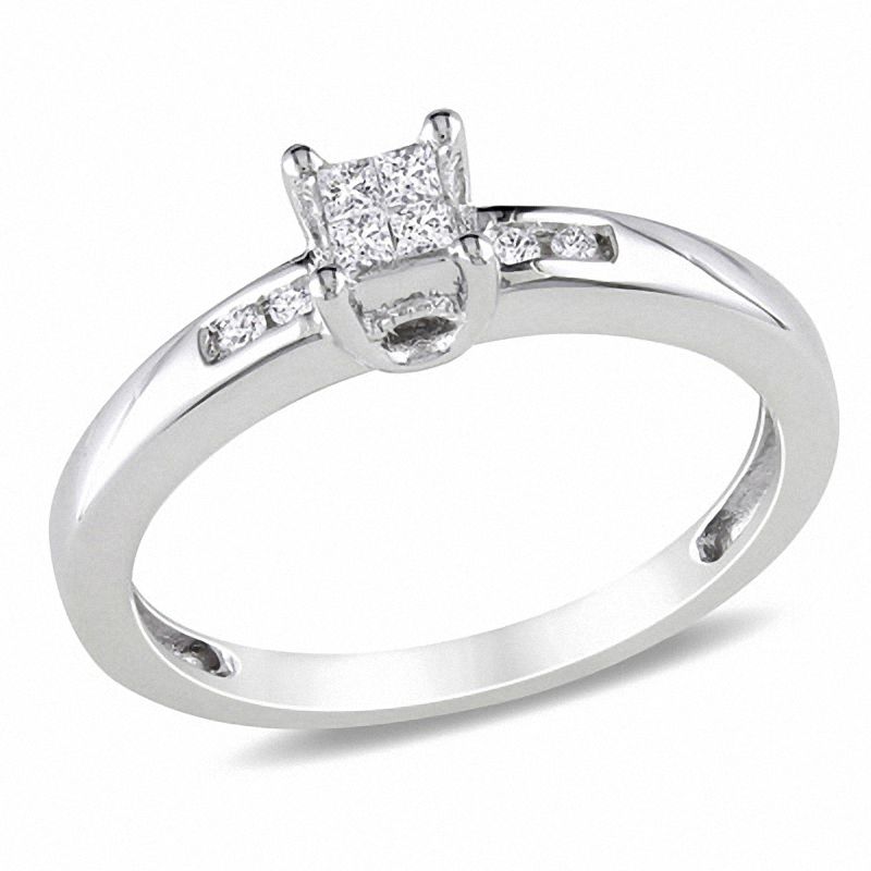 0.12 CT. T.W. Quad Princess-Cut Diamond Promise Ring in Sterling Silver