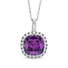 8.0mm Cushion-Cut Amethyst and Lab-Created White Sapphire Frame Pendant in 10K White Gold