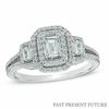 Thumbnail Image 0 of 0.95 CT. T.W. Emerald-Cut Diamond Double Frame Past Present Future Ring in 14K White Gold