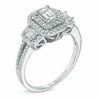 Thumbnail Image 1 of 0.95 CT. T.W. Emerald-Cut Diamond Double Frame Past Present Future Ring in 14K White Gold