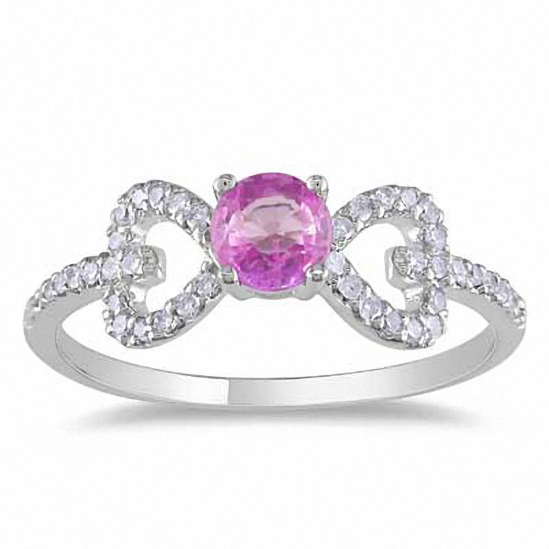 Pink Sapphire and 0.19 CT. T.W. Diamond Bow Ring in 10K White Gold