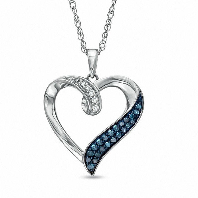 0.16 CT. T.W. Enhanced Blue and White Diamond Heart Pendant in Sterling Silver|Peoples Jewellers