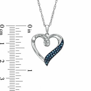 0.16 CT. T.W. Enhanced Blue and White Diamond Heart Pendant in Sterling Silver