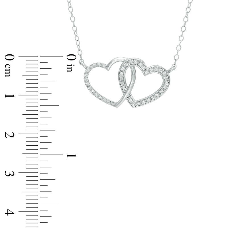 Main Image 2 of 0.13 CT. T.W. Diamond Interlocking Hearts Necklace in Sterling Silver