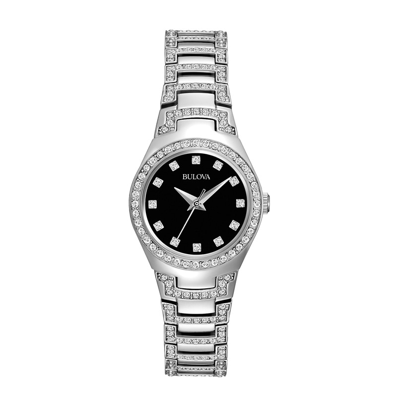 Ladies' Bulova Crystal Collection Watch with Black Dial (Model: 96L170)|Peoples Jewellers