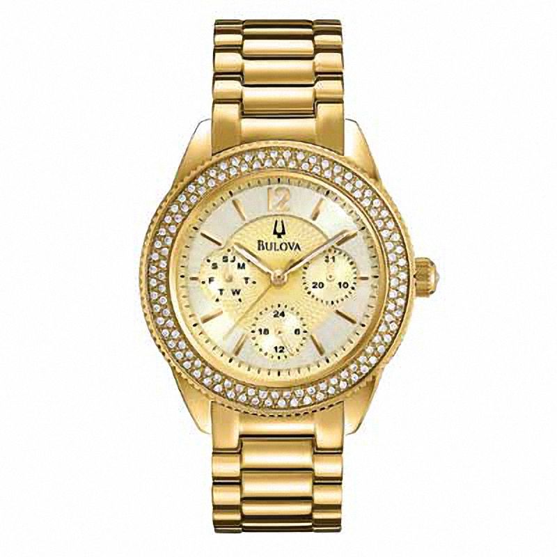 Main Image 1 of Ladies' Bulova Crystal Collection Chronograph Gold-Tone Watch with Champagne Dial (Model: 97N102)