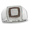 Thumbnail Image 0 of Men's 0.30 CT. T.W. Enhanced Cognac and White Diamond Frame Ring in 10K White Gold