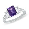 Emerald-Cut Amethyst and Lab-Created White Sapphire Three Stone Ring in 10K White Gold