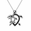 0.12 CT. T.W. Black and White Diamond Motherly Love Turtle Pendant in Sterling Silver