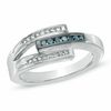 Thumbnail Image 0 of 0.20 CT. T.W. Enhanced Blue and White Diamond Triple Row Ring in Sterling Silver