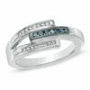 Thumbnail Image 1 of 0.20 CT. T.W. Enhanced Blue and White Diamond Triple Row Ring in Sterling Silver