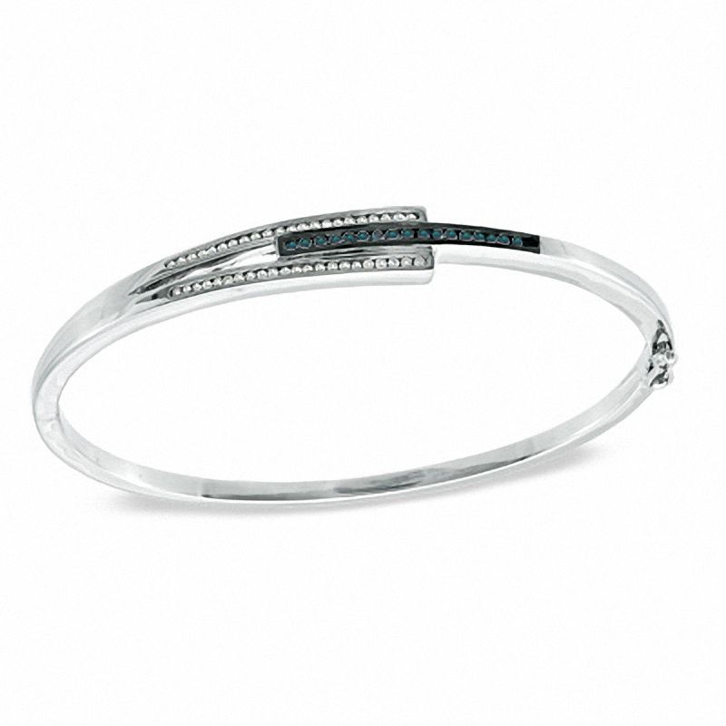 0.50 CT. T.W. Enhanced Blue and White Diamond Triple Row Bangle in Sterling Silver